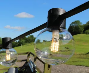 Large harness festoons strung across garden