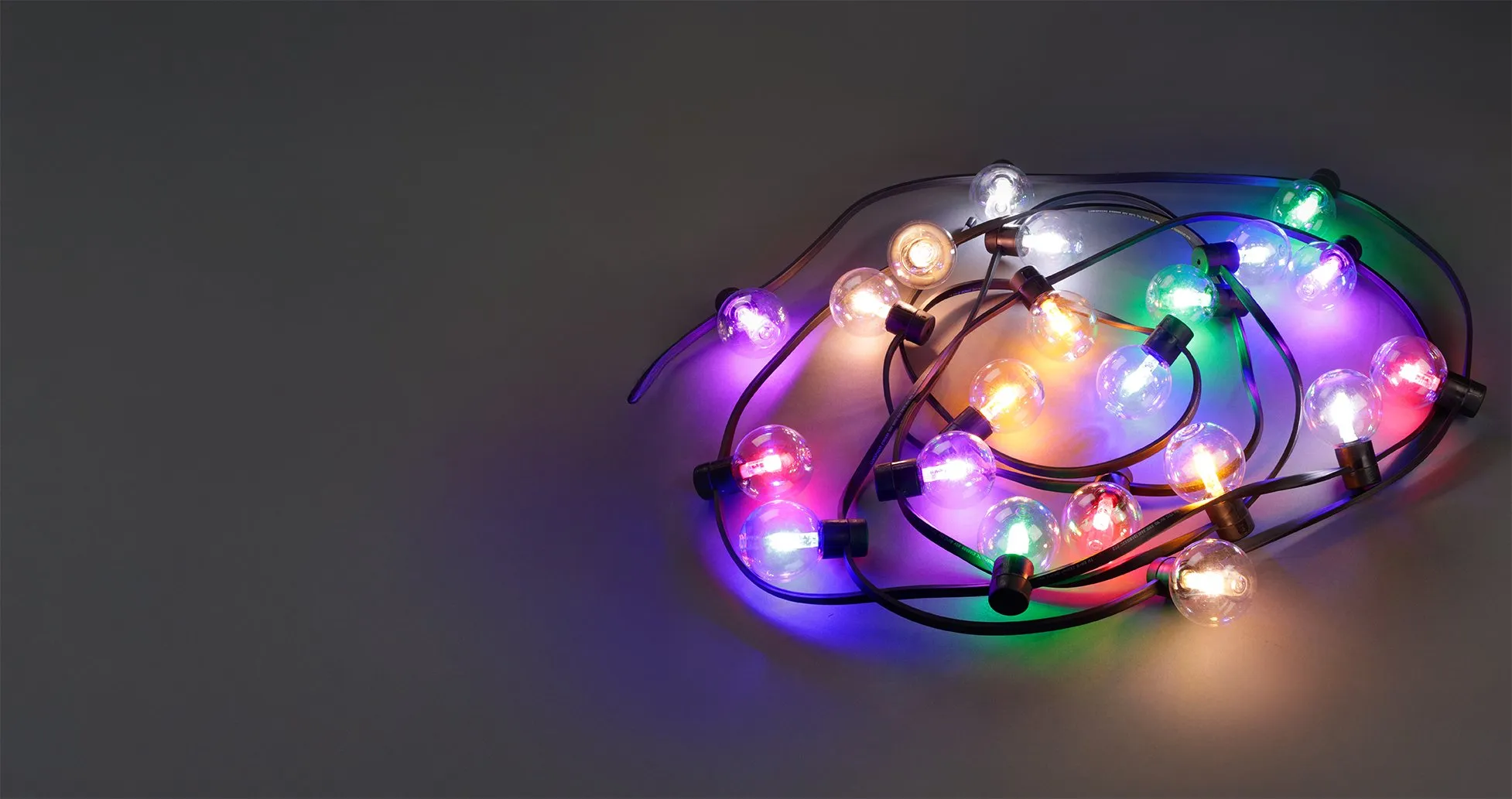 Coiled multi-coloured festoon lights