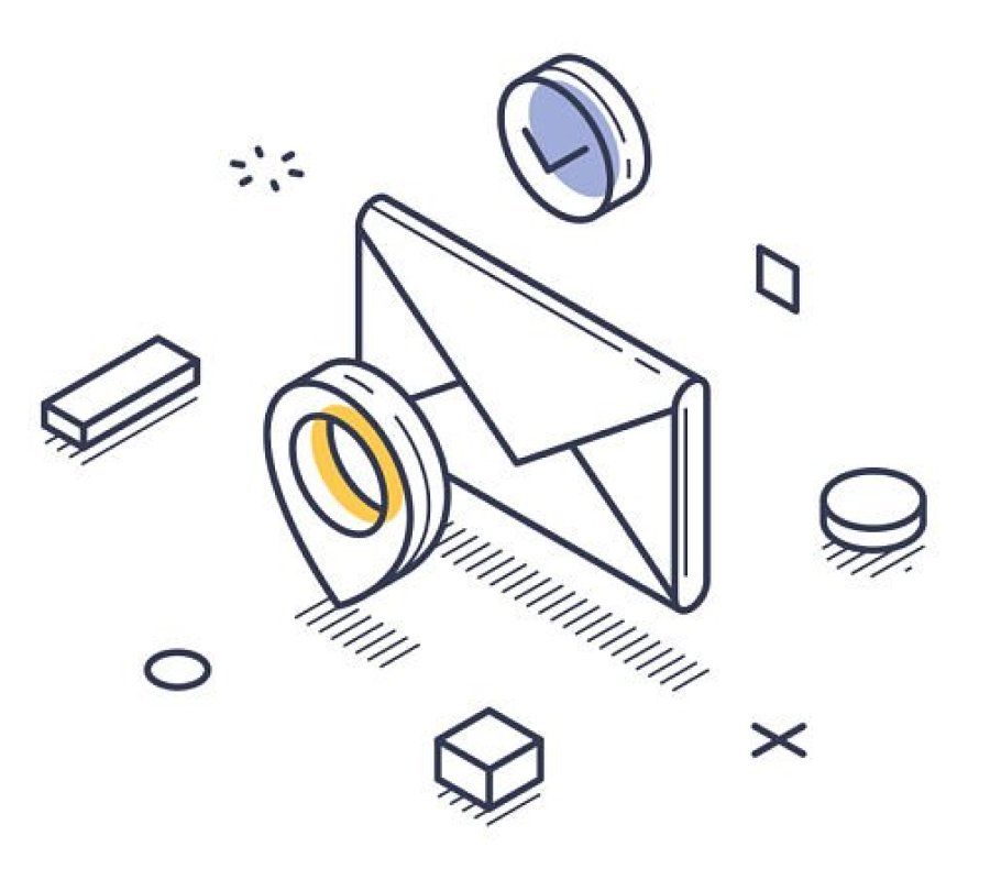Support illustration showing an envelope with a map pin